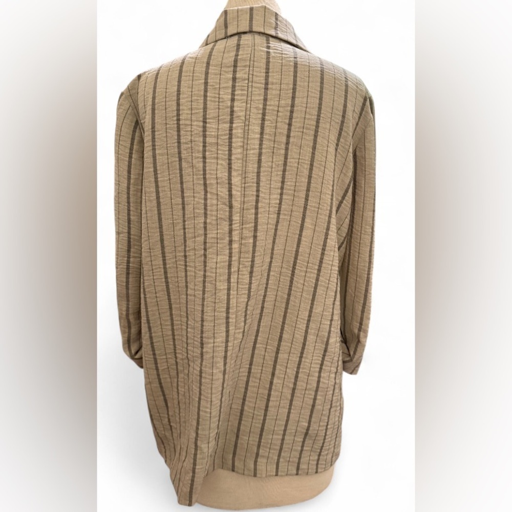 NYCC Beige Striped Lightweight Button Up Jacket Women's M Casual Layering Coat - Picture 2 of 3